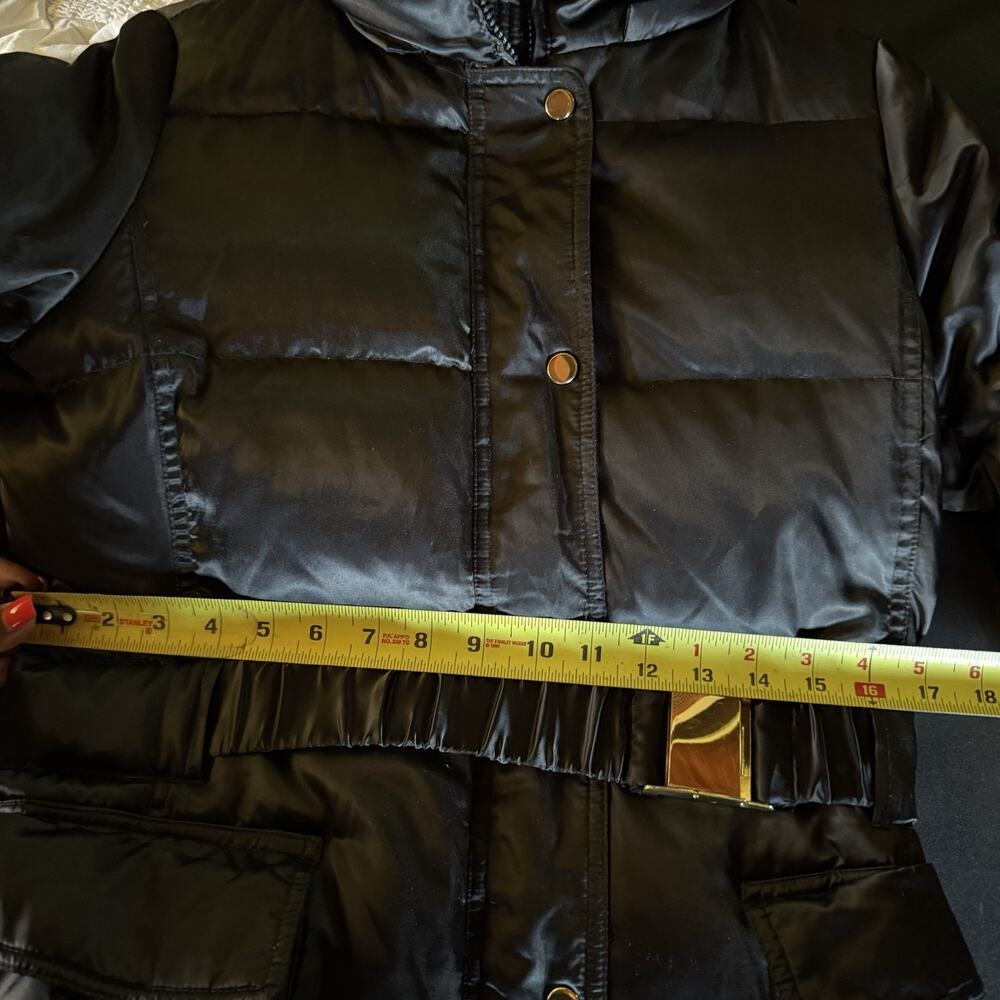 Vintage Y2K Braetan Black Long Trench Puffer Coat Belted Maxi Jacket Womens S - Picture 14 of 16